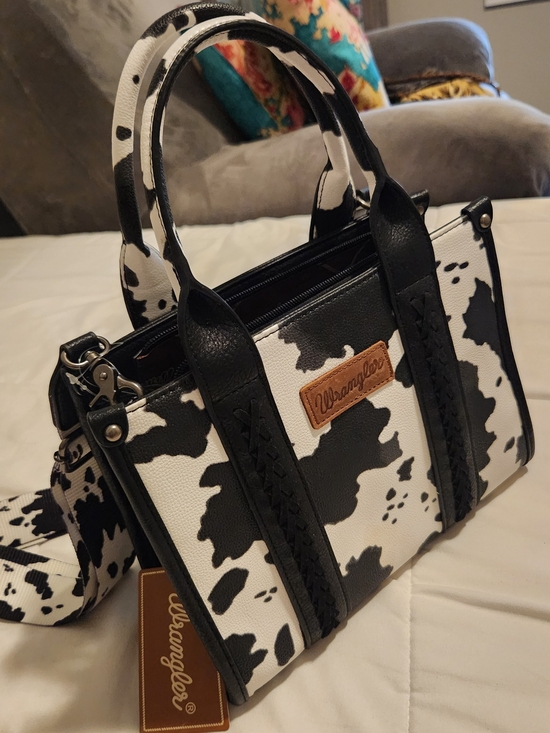 Wrangler Handbags - Wrangler Black & White Cowprint Satchel Bag